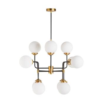 Estila Art-deco luxusný závesný luster Esme s čierno-zlatou kovovou konštrukciou s okrúhlymi bielymy tienidlami z skla 105cm obrázok