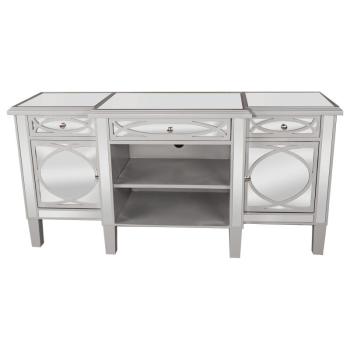 Estila Art-deco luxusný zrkadlový televízny stolík Padme na nožičkách striebornej farby 140cm obrázok