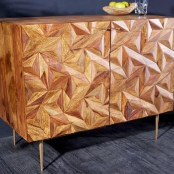 Estila Art deco masívna barová skrinka Sovoy z dreva sheesham hnedej farby so zlatými nožičkami 90cm obrázok