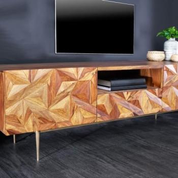Estila Art deco masívny TV stolík Sovoy z palisandrového dreva prírodnej hnedej farby so zlatými nožičkami 160cm obrázok