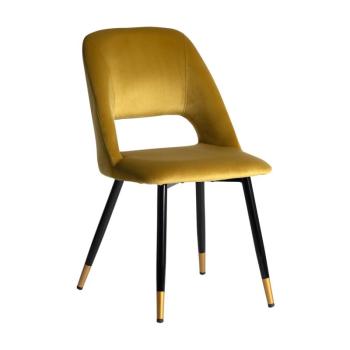 Estila Art deco moderná jedálenská stolička Celia so zamatovým okrovým poťahom a čiernymi nohami z kovu 86cm obrázok