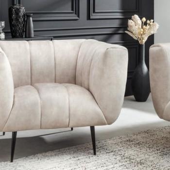 Estila Art deco moderné kreslo Vermont v krémovom champagne čalúnení na čiernych nožičkách 106cm obrázok