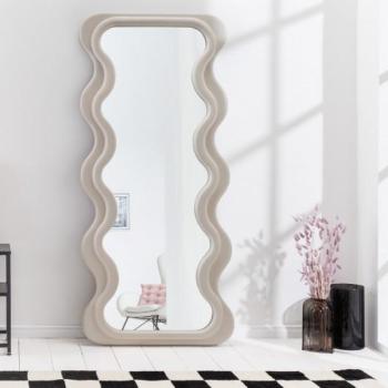 Estila Art deco moderné vysoké zrkadlo Swan s vlnitým rámom v béžovej farbe 160cm obrázok