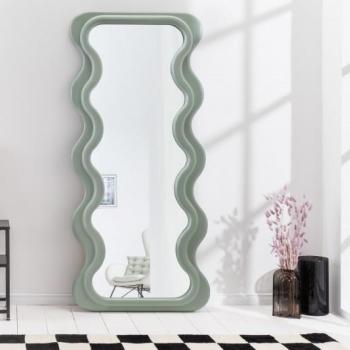 Estila Art deco moderné vysoké zrkadlo Swan s vlnitým rámom v pastelovej zelenej farbe 160cm obrázok