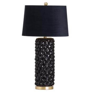 Estila Art-deco nadčasová čierna keramická stolná lampa Noirra so zlatými prvkami a zamatovým tienidlom 84cm obrázok