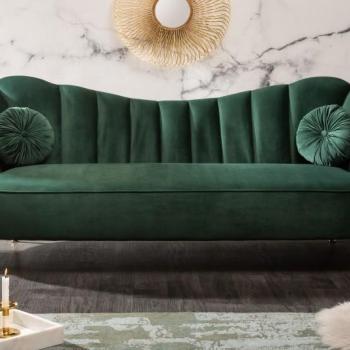 Estila Art-deco nadčasová zelená zamatová sedačka Meridea na nožičkách zlatej farby 220cm obrázok