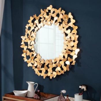 Estila Art-deco nadčasové okrúhle nástenné zrkadlo Papillon v ráme zlatej farby 78cm obrázok