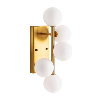 Estila Art-deco nástenná lampa Esme s kovovou konštrukciou zlatej farby v art-deco štýle s piatimi bielymi tienidlami 48cm obrázok