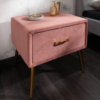 Estila Art-deco nočný stolík Ribble z ružového zamatu so zásuvkou 45cm obrázok