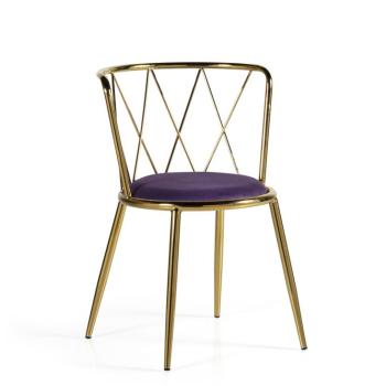Estila Art-deco okrúhla stolička Brilia so zlatou konštrukciou a fialovým čalúnením 75cm obrázok