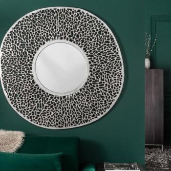 Estila Art-deco okrúhle nástenné zrkadlo Hoja z kovovej zliatiny v striebornej farby 112cm obrázok