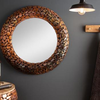 Estila Art-deco okrúhle nástenné zrkadlo Riverstone medenej farby z kovu s mozaikovým vzorom 82cm obrázok