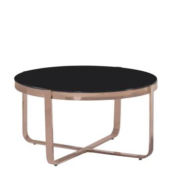 Estila Art-deco okrúhly konferenčný stolík Brilia s kovovou rose gold konštrukciou a čiernym temperovaným sklom 80cm obrázok