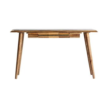 Estila Art-deco písací stolík Plissé Nature z dreveného masívu v hnedej naturálnej farbe s mramorovou vrchnou doskou 135cm obrázok