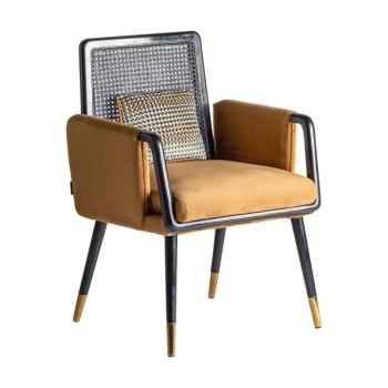 Estila Art deco stolička Brilon so zlatým zamatovým čalúnením a čiernou konštrukciou z dreva 84cm obrázok
