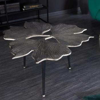 Estila Art-deco strieborný konferenčný stolík Ginko s troma čiernymi nožičkami 75cm obrázok