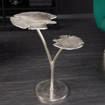Estila Art-deco strieborný príručný stolík Ginko s dvoma doskami v tvare listu kovový 56cm obrázok
