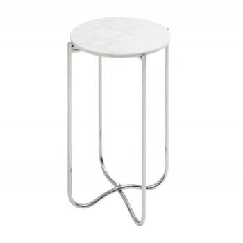 Estila Art-deco strieborný príručný stolík Jaspe s bledou mramorovou kruhovou doskou 35cm obrázok