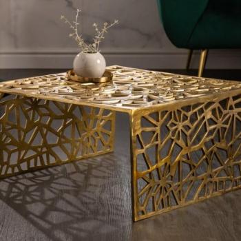 Estila Art-deco štvorcový konferenčný stolík Hoja v zlatej farbe z kovu 60cm obrázok