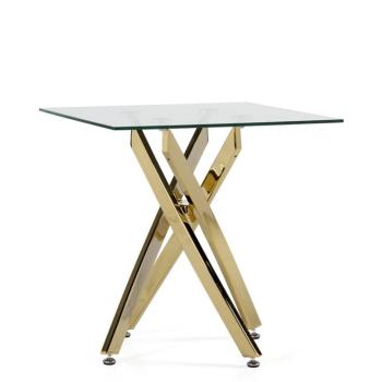 Estila Art-deco štvorcový príručný stolík Brilia so zlatou podstavou a sklenenou povrchovou doskou 55cm obrázok