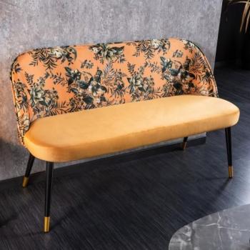 Estila Art-deco štýlová lavica Floreque do predsiene so zamatovým žltým poťahom s kvetinovým vzorom 130cm obrázok