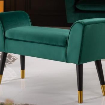 Estila Art-deco štýlová lavica Karen so zeleným zamatovým poťahom 90cm obrázok