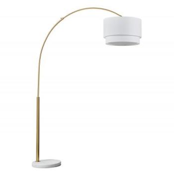 Estila Art deco vysoká stojaca lampa Kara II so zlatým kovovým stojanom a bielym tienidlom okrúhleho tvaru 214cm obrázok