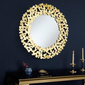 Estila Art deco závesné zrkadlo Flovia okrúhleho tvaru so zlatým kovovým rámom vytvoreným z okrúhlych lupeňov 82cm obrázok