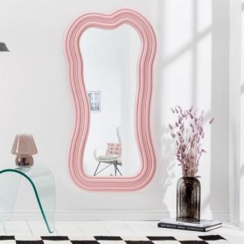 Estila Asymetrické art deco dizajnové zrkadlo Swan s polyuretánovým rámom v pastelovej ružovej farbe s kaskádovým efektom 100cm obrázok