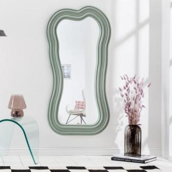 Estila Asymetrické dizajnové art deco zrkadlo Swan s polyuretánovým rámom v pastelovej zelenej farbe s kaskádovým efektom 100cm obrázok