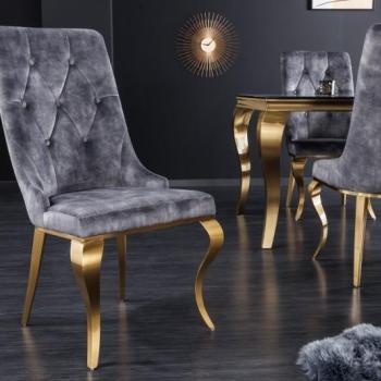 Estila Baroková jedálenská stolička v modernom štýle Gold Barock zlatá / sivá s klopadlom v tvare hlavy leva 102cm obrázok