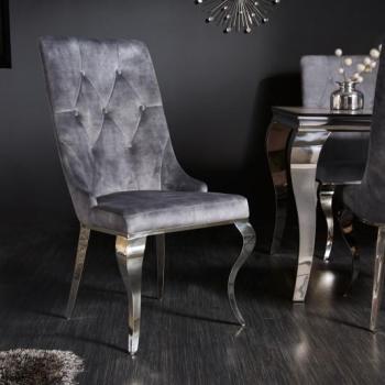 Estila Barokové moderné jedálenské kreslo Glamour so strieborným prešívaným čalúnením a s konštrukciou z kovu 102cm obrázok