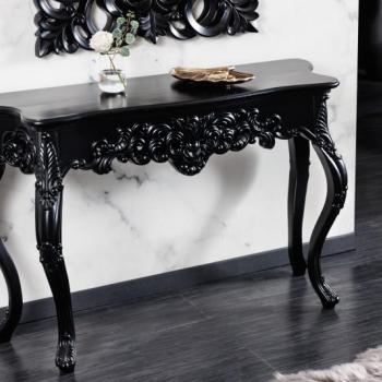 Estila Barokový luxusný konzolový stolík Muriel z dreva a polyresinu v matnej čiernej farbe s vyrezávaným zdobením 110cm obrázok