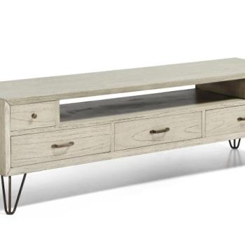 Estila Biely retro TV stolík MURIA s piatimi zásuvkami 150cm obrázok
