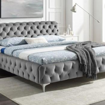 Estila Chesterfield čalúnená manželská posteľ Modern Barock so sivým zamatovým poťahom 160x200 obrázok