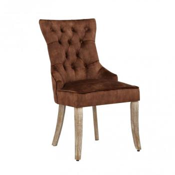 Estila Chesterfield jedálenská stolička Torino so zamatovým poťahom hnedej farby a masívnymi nohami so strieborným klopadlom 96cm obrázok