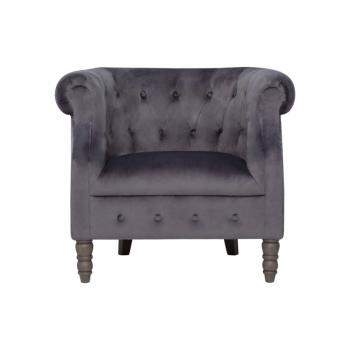 Estila Chesterfield kreslo Galahad s tmavo sivým zamatovým poťahom s dizajnovými masívnymi nožičkami 84cm obrázok