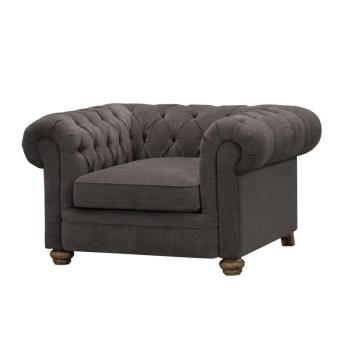 Estila Chesterfield kreslo Veera v tmavo sivom čalúnení s vintage štýlovými nožičkami 116cm obrázok