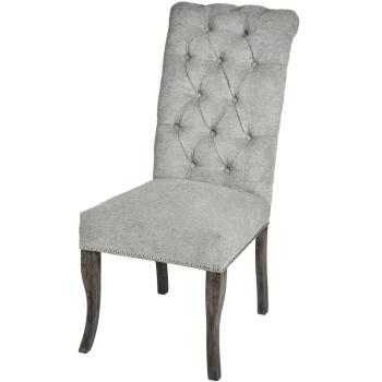 Estila Chesterfield luxusná jedálenská stolička Roll Top Thatcher sivá so strieborným klopadlom 105cm obrázok