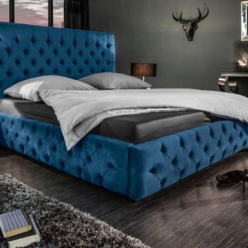 Estila Chesterfield manželská posteľ Kreon v modrom zamatovom poťahu na matrac 180x200cm obrázok