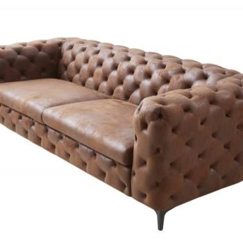 Estila Chesterfield moderná prešívaná sedačka v hnedom koženom poťahu 240cm obrázok