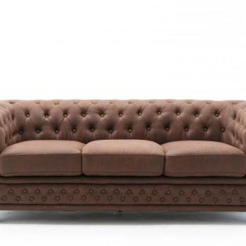 Estila Chesterfield nadčasová hnedá trojsedačka Loungrre s dizajnovým prešívaním a poťahom z ekokože 205cm obrázok