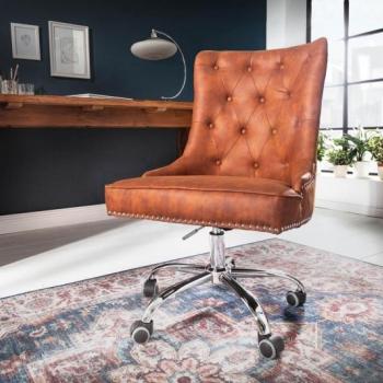 Estila Chesterfield otočné kancelárske kreslo Modern Secretary v hnedej farbe na kolieskach obrázok