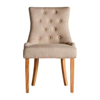 Estila Chesterfield prešívaná béžová jedálenská stolička Beig nohami z dreva 90cm obrázok