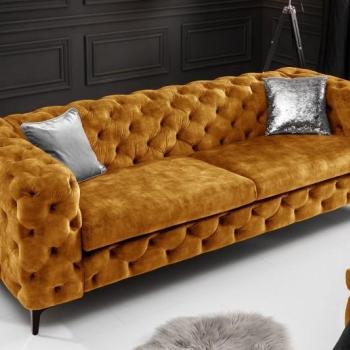 Estila Chesterfield sedačka Modern Barock so zamatovým poťahom horčicovej farby 235cm obrázok