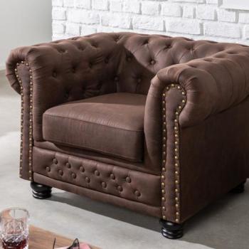 Estila Chesterfield štýlové hnedé kreslo Loungrre s vkusným prešívaním z ekokože 105cm obrázok