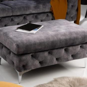 Estila Chesterfield taburetka Modern Barock so sivým zamatovým poťahom 90cm obrázok