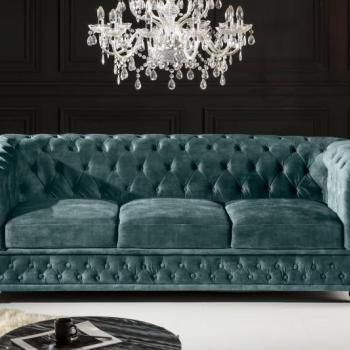Estila Chesterfield trojsedačka Maya s petrolejovo zeleným zamatovým čalúnením 205cm obrázok
