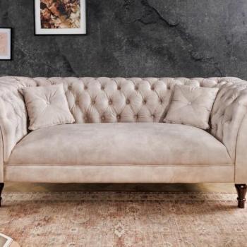 Estila Chesterfield trojsedačka Paris so zamatovým čalúnením v šampanskej farbe s masívnymi vyrezávanými nožičkami 225cm obrázok