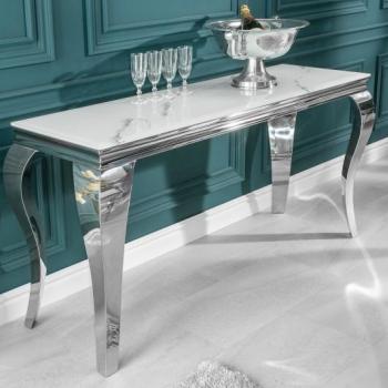 Estila Chrómová luxusná baroková konzola Modern Barock s mramorovou doskou zo skla 145cm obrázok